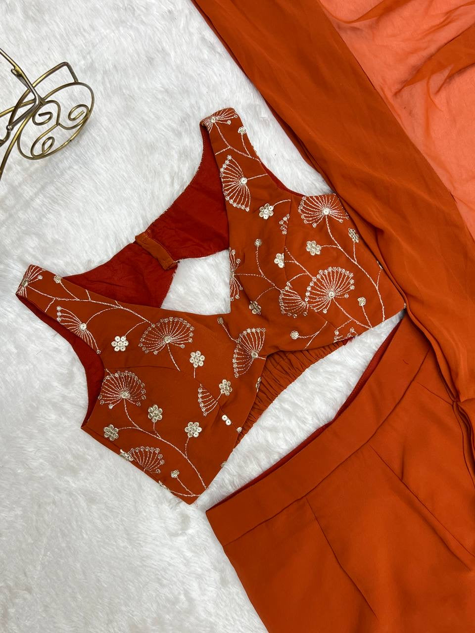 Ready-to-Wear Sharara Saree with Embroidered Blouse – Orange