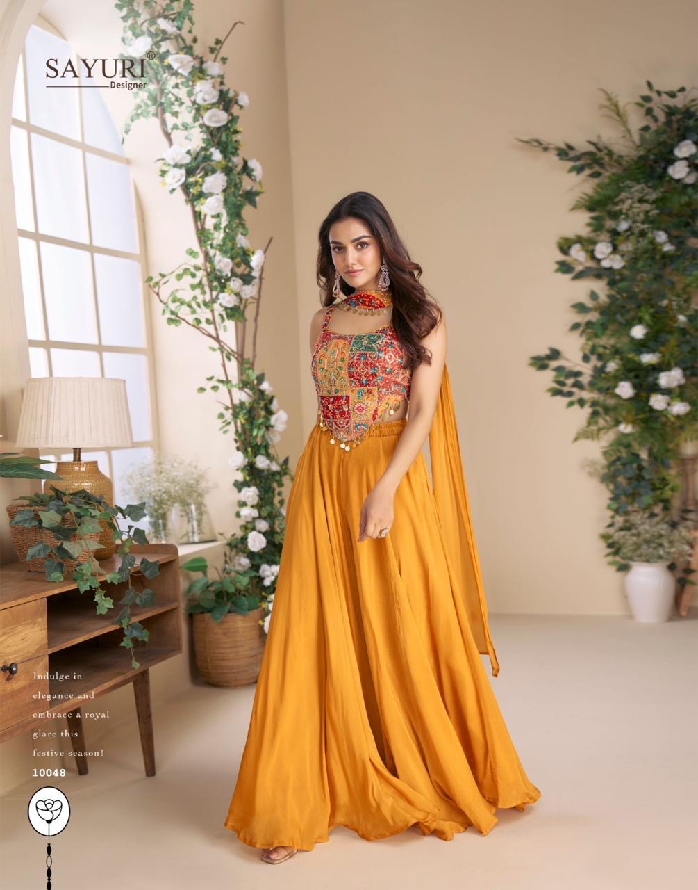 Premium Ethnic Wear – MOON by Sayuri | Hand Embroidered Blouse with Plazzo & Dupatta (orange)