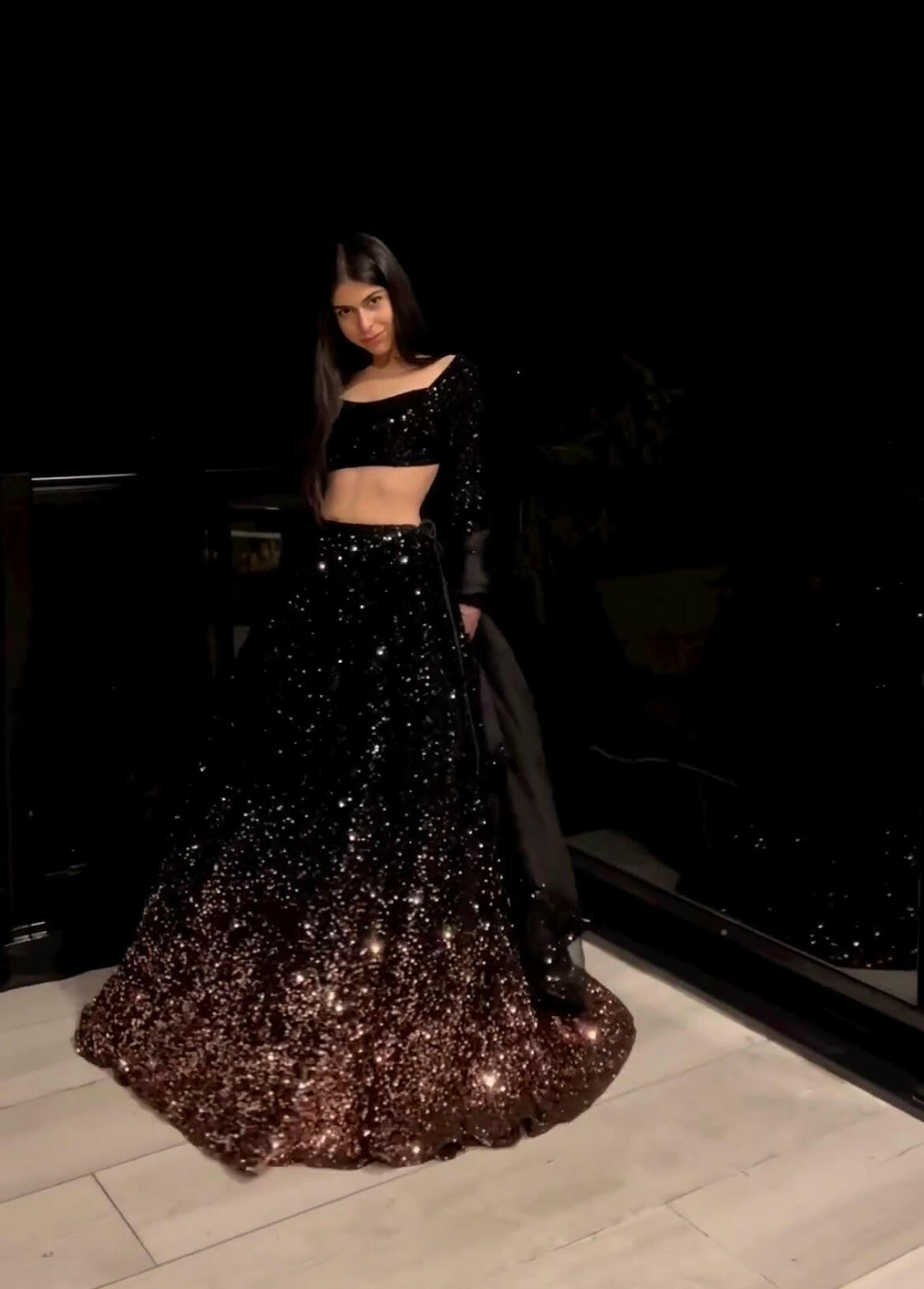 Black Velvet Glitter Lehenga with Stitched Blouse - Yashodhara Lifestyle