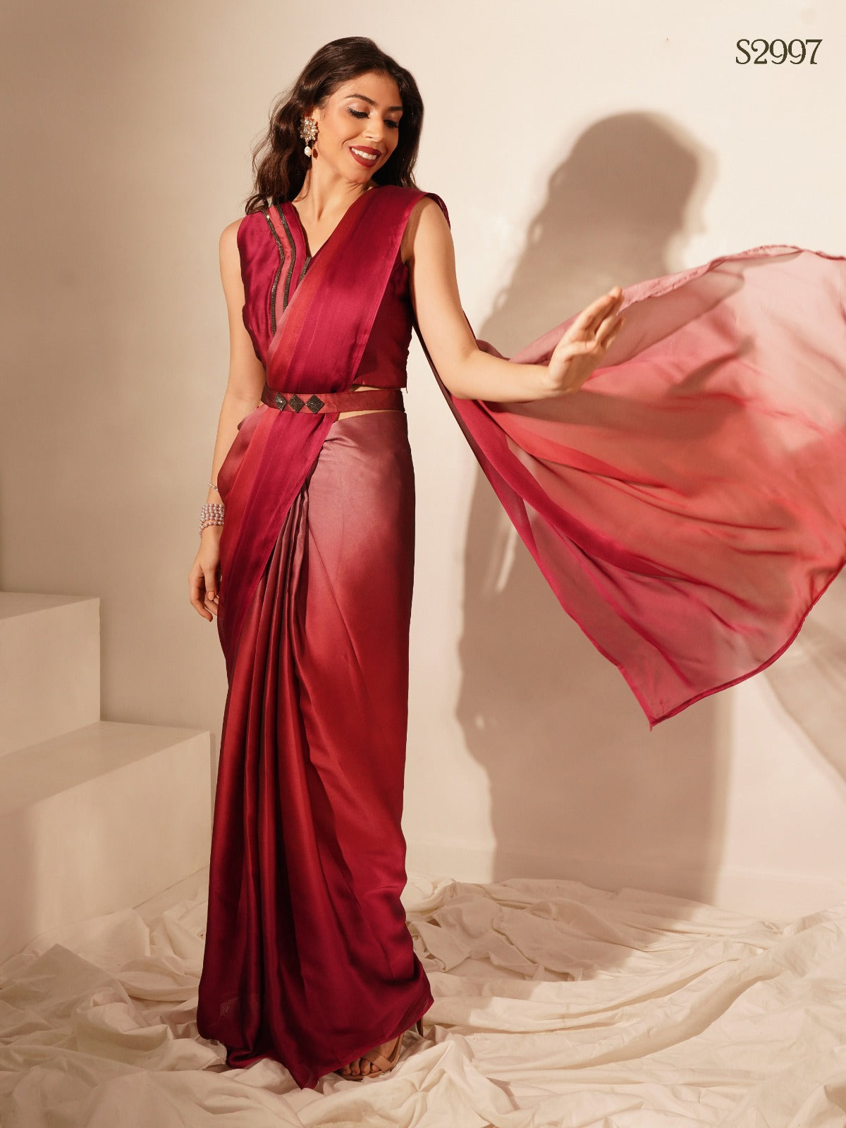 Designer Western Ready-to-Wear Saree with Stitched Blouse - Yashodhara Lifestyle