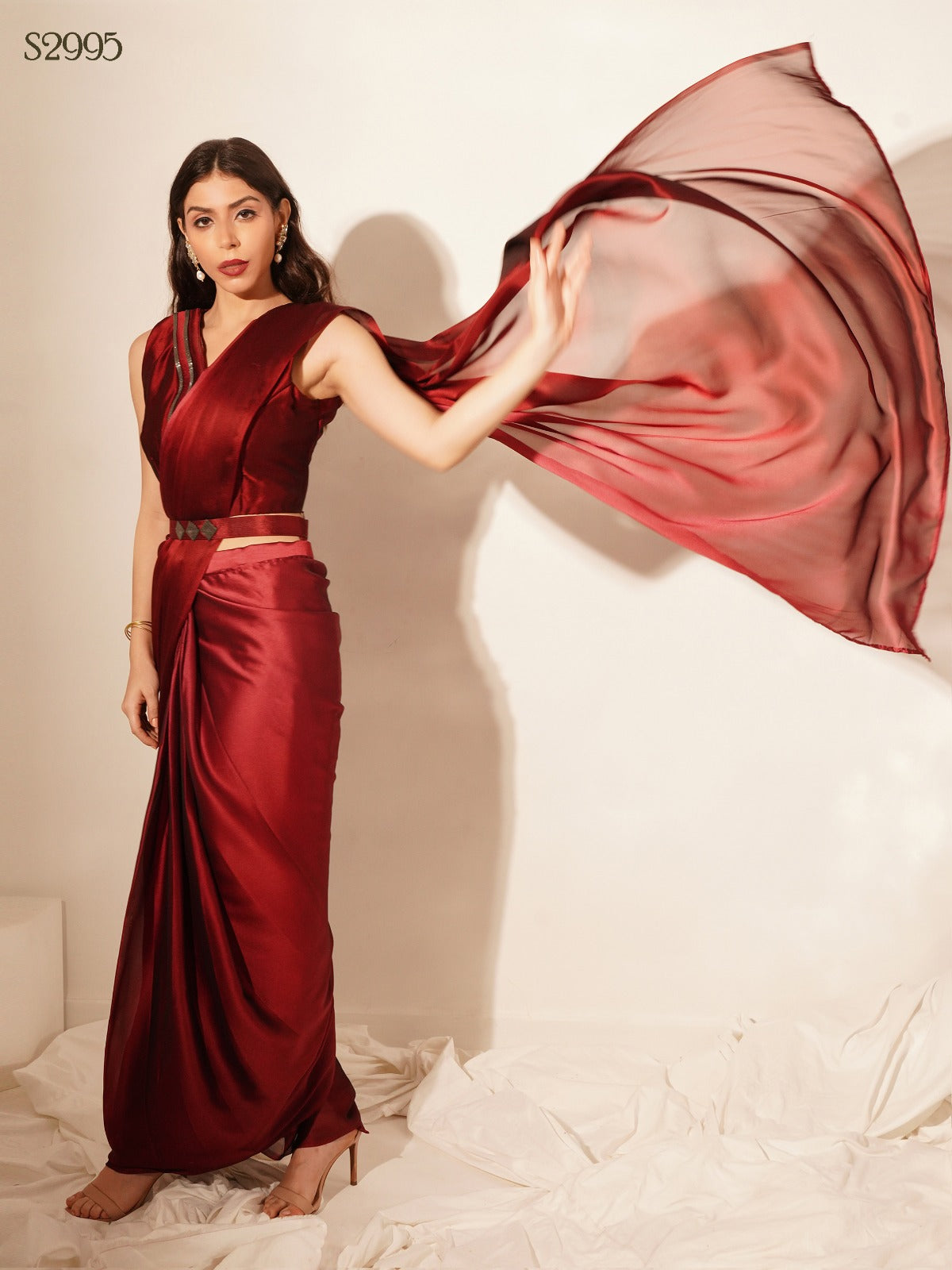 Designer Western Ready-to-Wear Saree with Stitched Blouse - Yashodhara Lifestyle