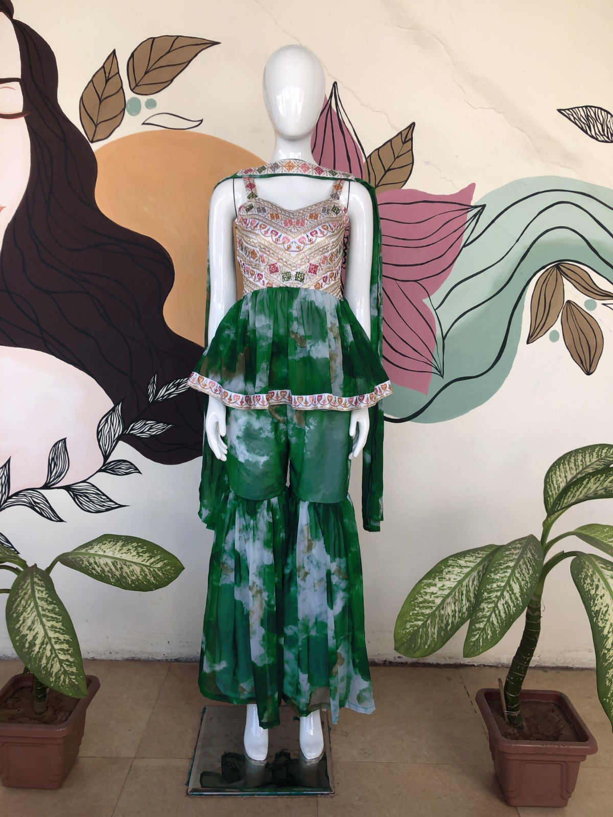 Green Sharara Set - Yashodhara Lifestyle