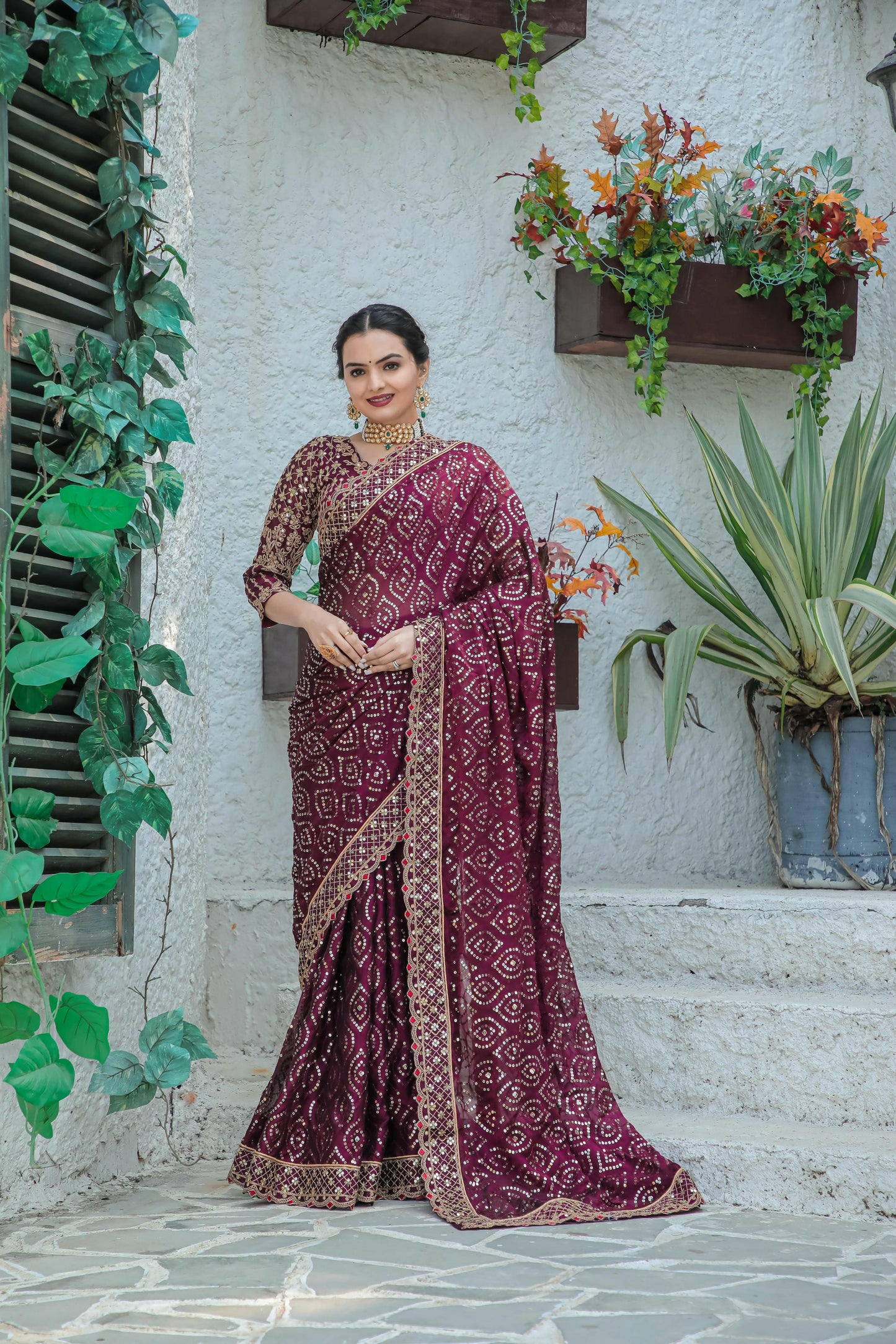 Kasturi silk maroon georgette saree - Yashodhara Lifestyle
