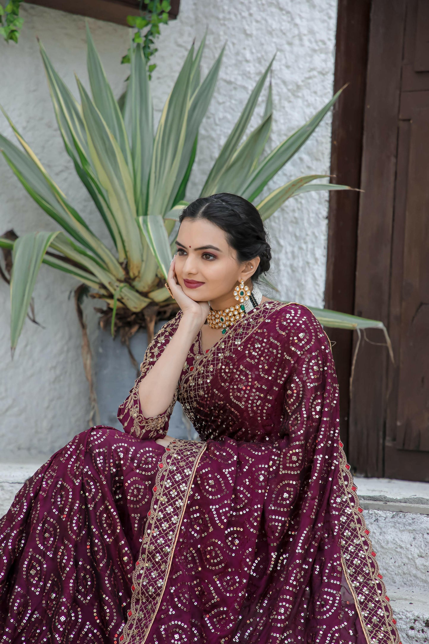 Kasturi silk maroon georgette saree - Yashodhara Lifestyle