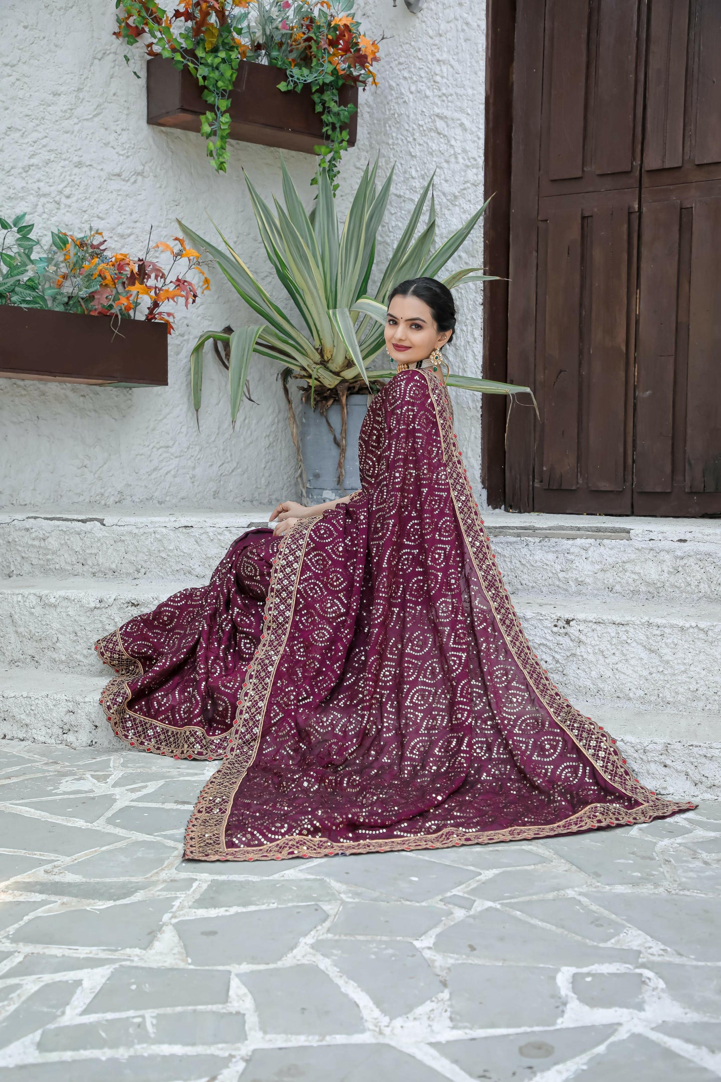 Kasturi silk maroon georgette saree - Yashodhara Lifestyle