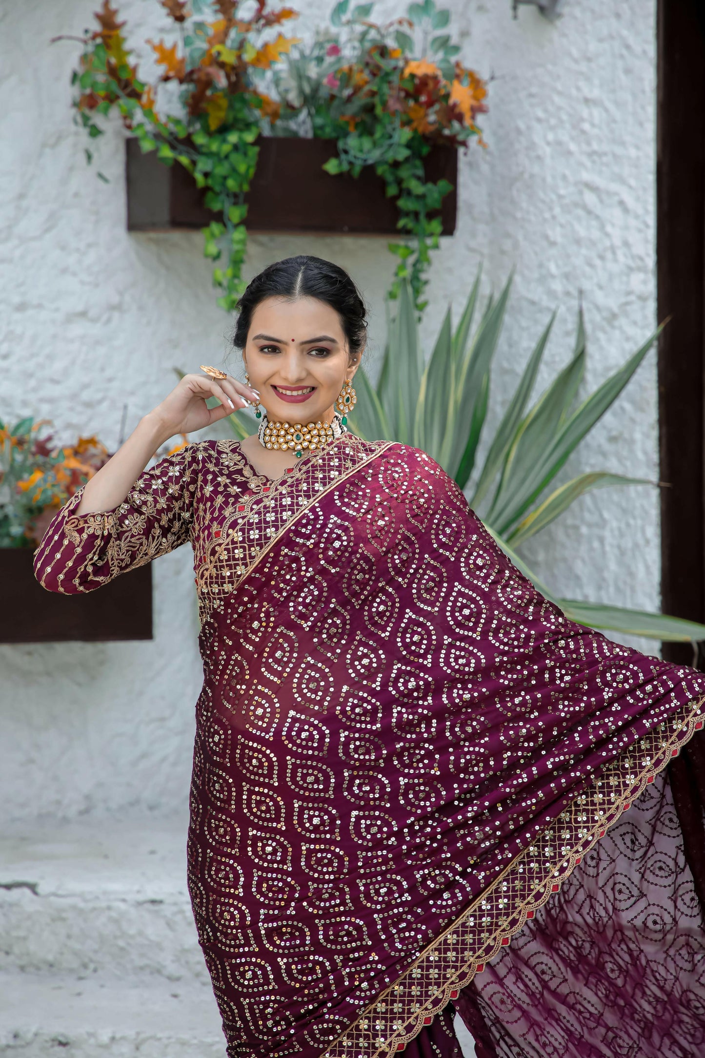 Kasturi silk maroon georgette saree - Yashodhara Lifestyle