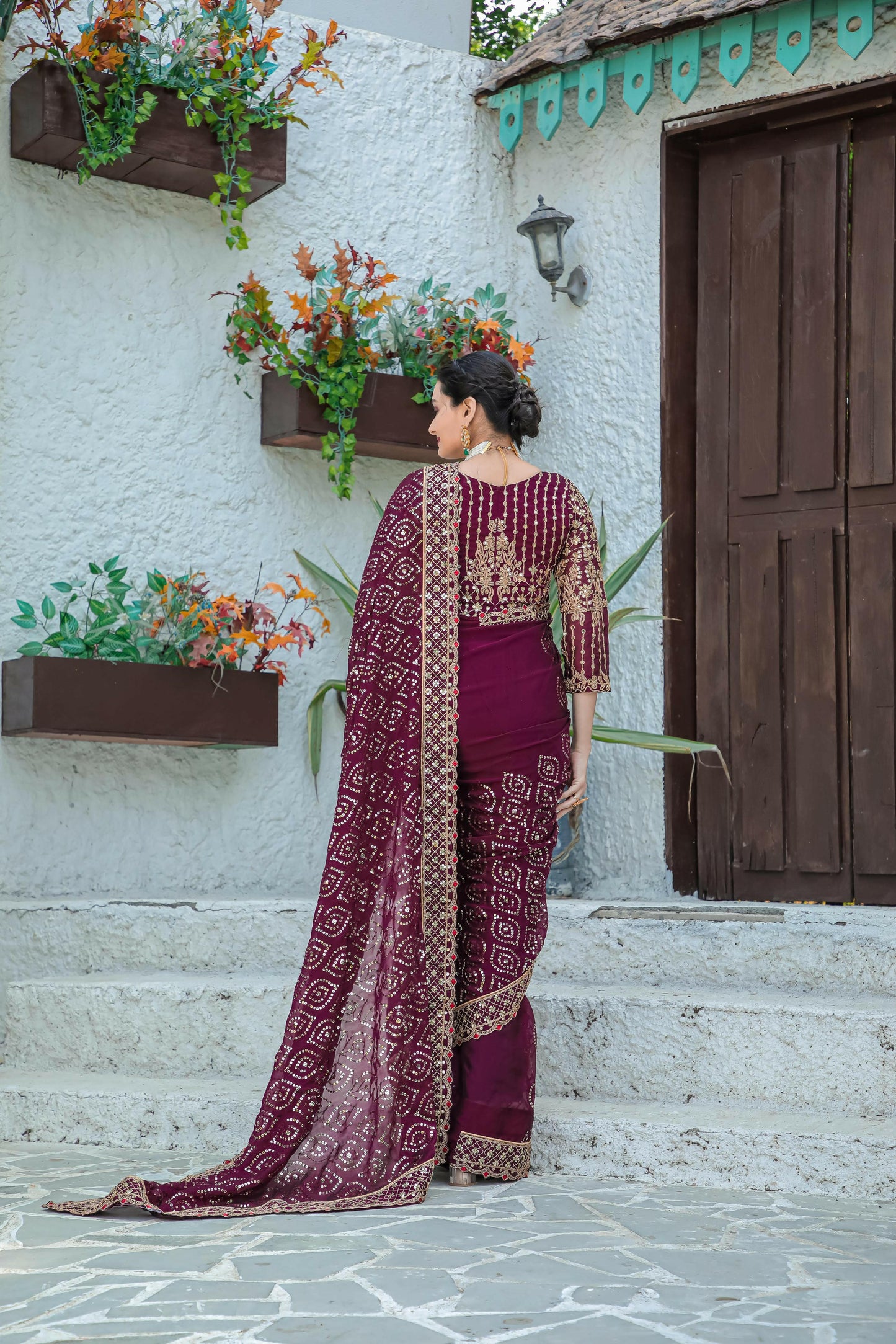 Kasturi silk maroon georgette saree - Yashodhara Lifestyle