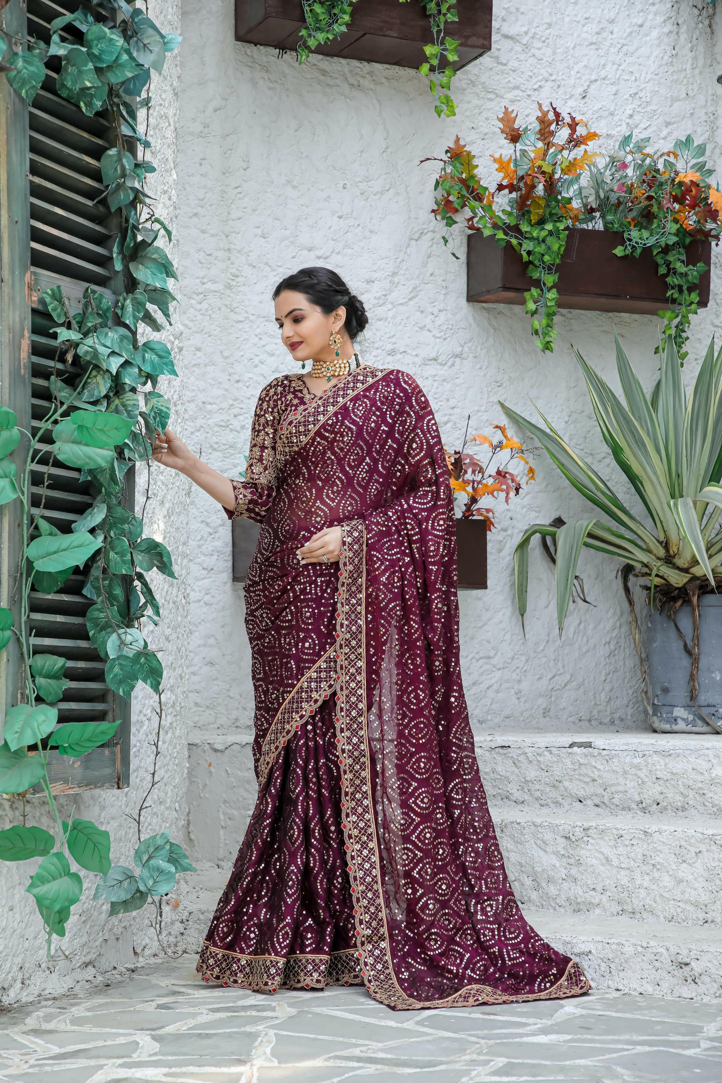 Kasturi silk maroon georgette saree - Yashodhara Lifestyle