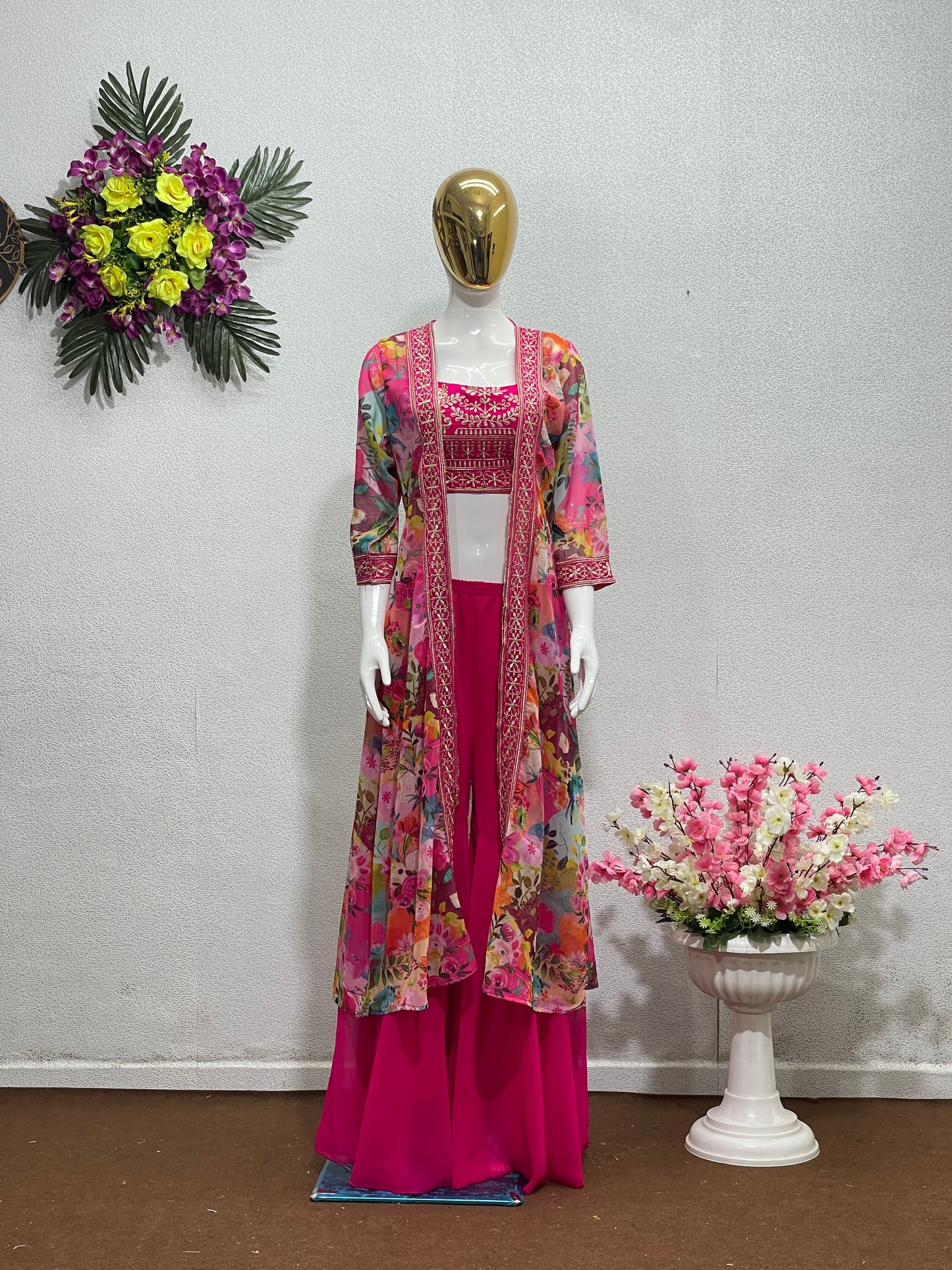 Party Wear Digital Print Shrug With Embroidery Work Blouse - Yashodhara Lifestyle