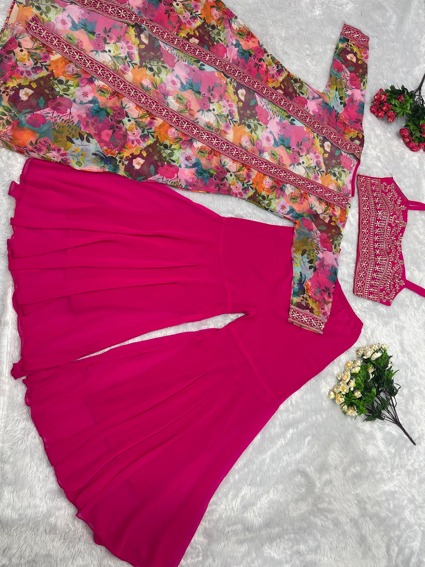 Party Wear Digital Print Shrug With Embroidery Work Blouse - Yashodhara Lifestyle