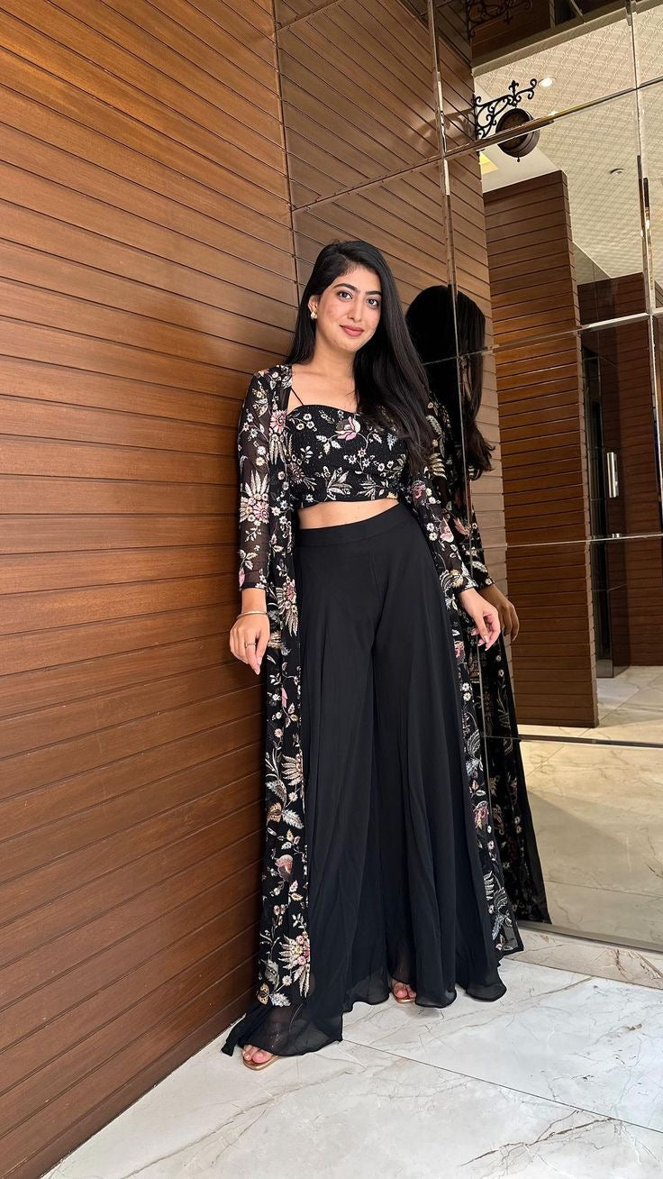 Party Wear Fancy Shrug With Chine Sequence Work Blouse