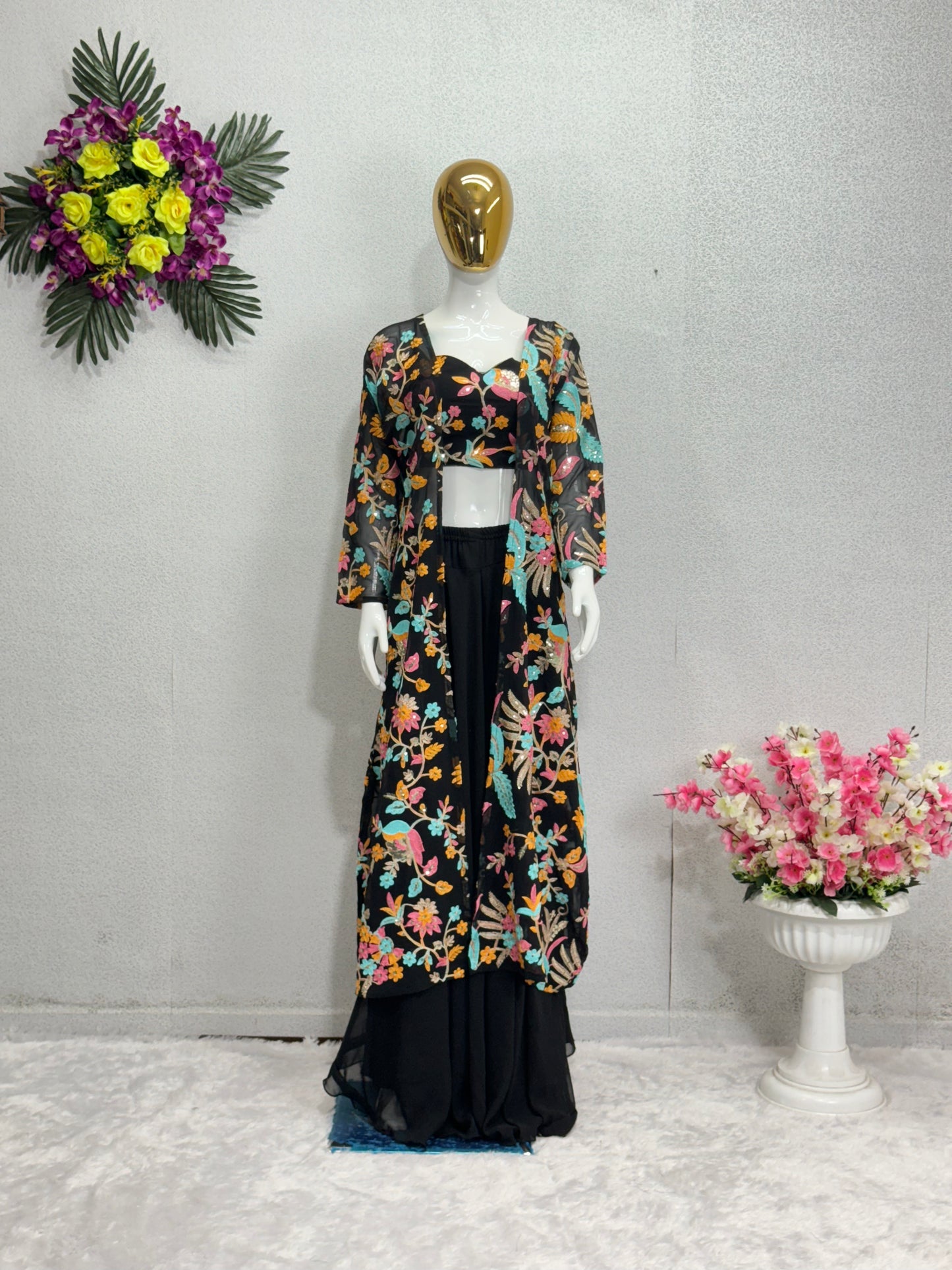 Party Wear Fancy Shrug With Chine Sequence Work Blouse - Yashodhara Lifestyle