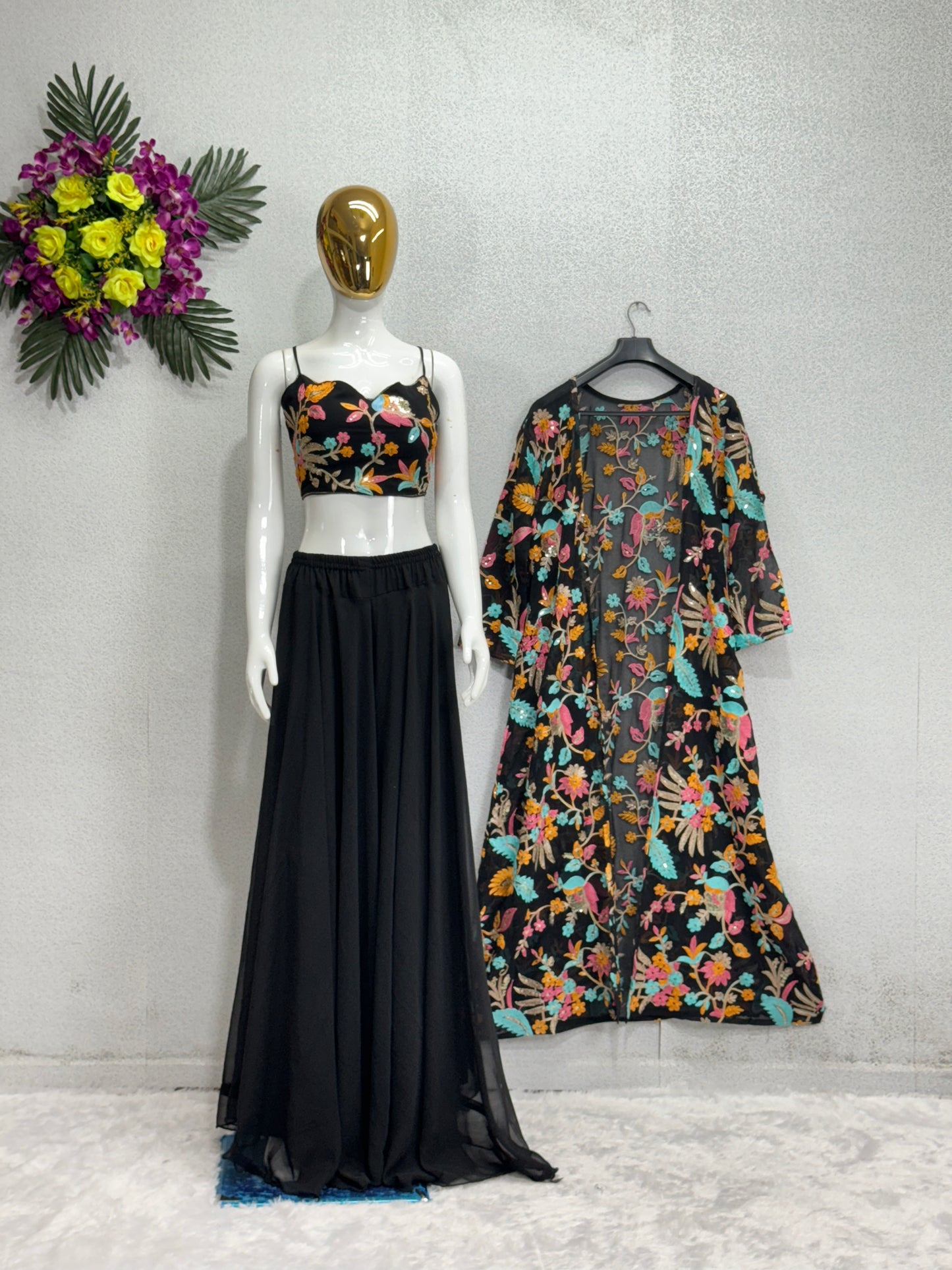 Party Wear Fancy Shrug With Chine Sequence Work Blouse - Yashodhara Lifestyle