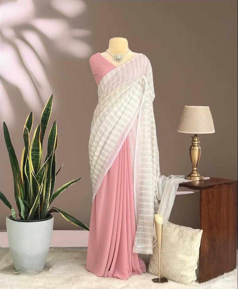 Pastel dual colour georgette saree - Yashodhara Lifestyle