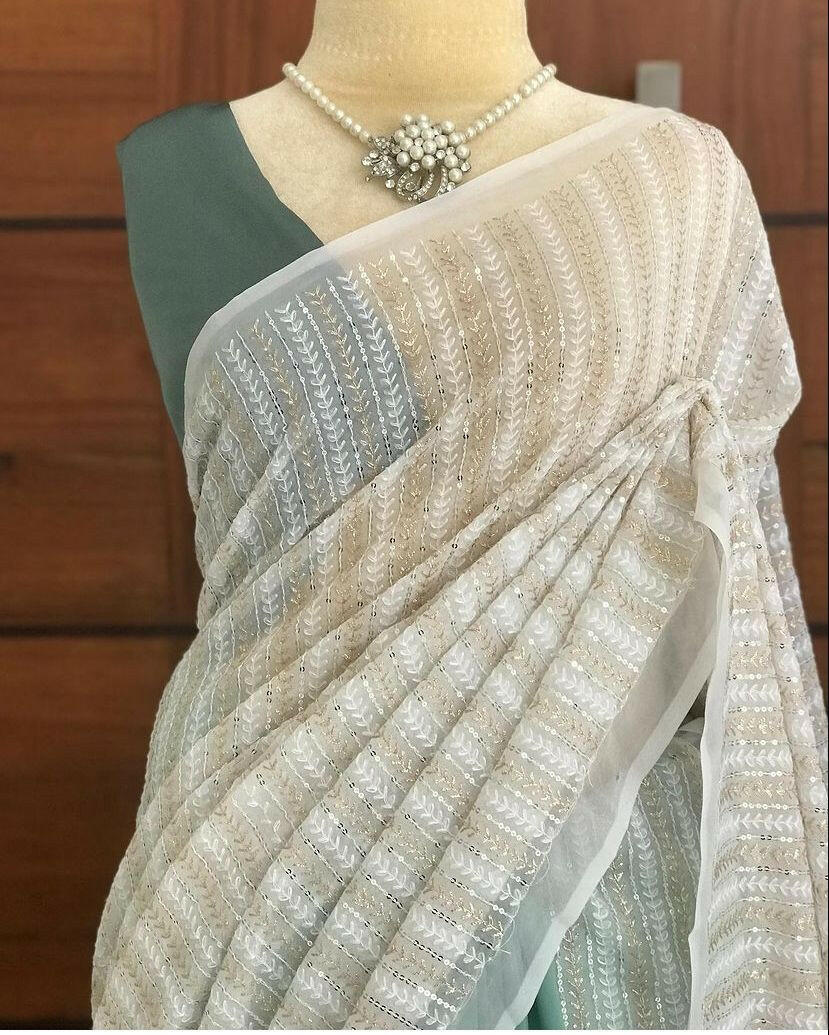 Pastel dual colour georgette saree - Yashodhara Lifestyle