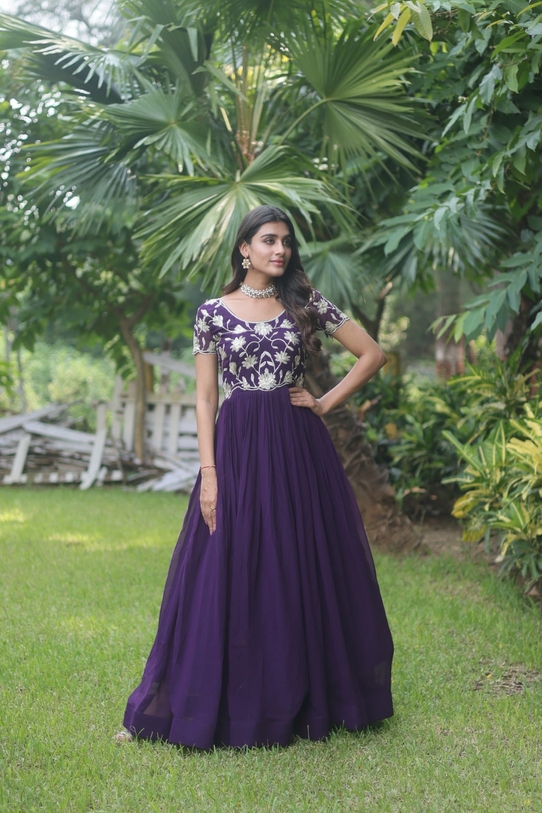 Premium Readymade Designer Gown Purple - Yashodhara Lifestyle