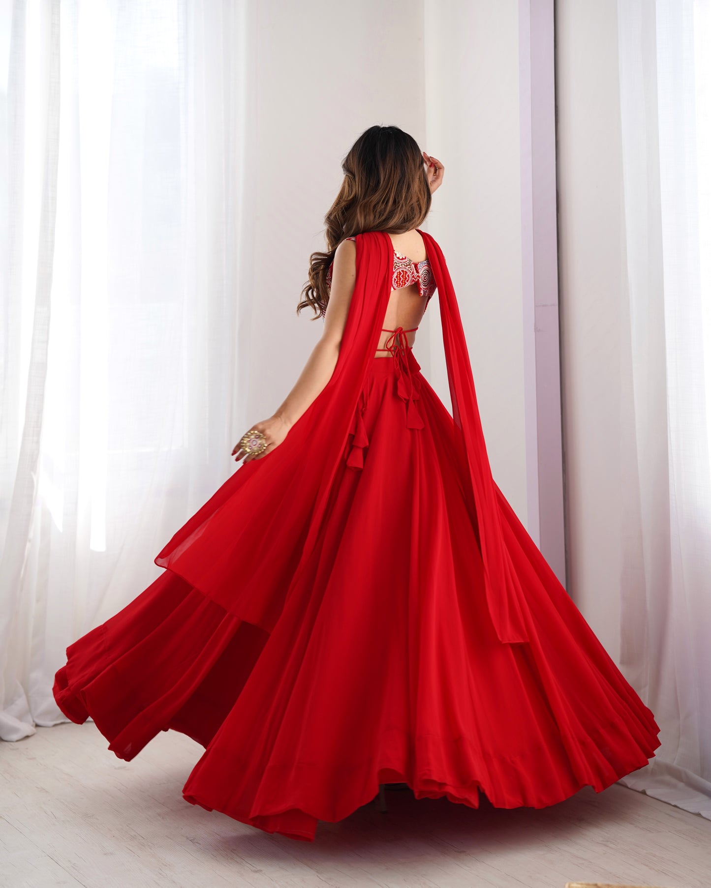 Pure Soft Fox Georgette Lehenga Choli Set Red - Yashodhara Lifestyle