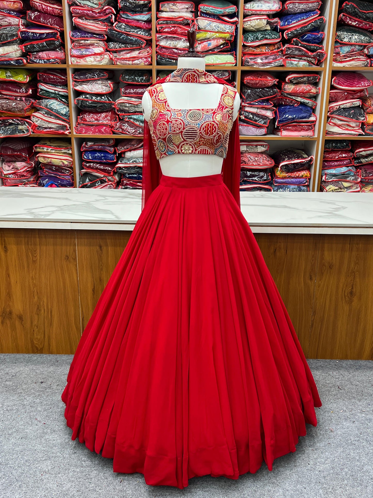 Pure Soft Fox Georgette Lehenga Choli Set Red - Yashodhara Lifestyle