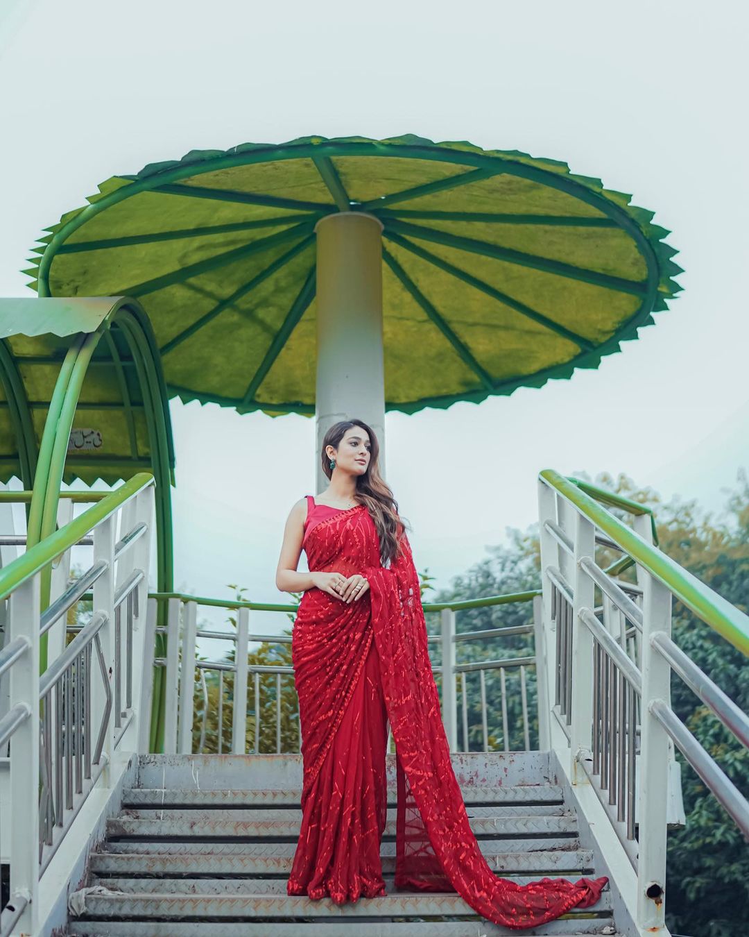 Red Georgette Sequins Saree With Stitched Silk Blouse - Yashodhara Lifestyle