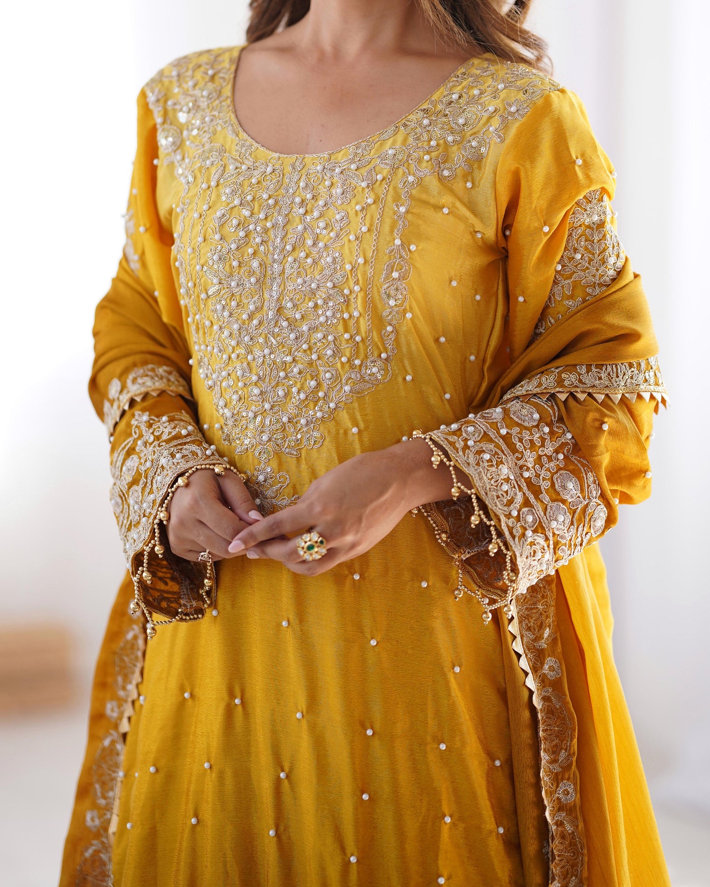 Stunning Mustard Chinon Silk Sharara Set - Yashodhara Lifestyle