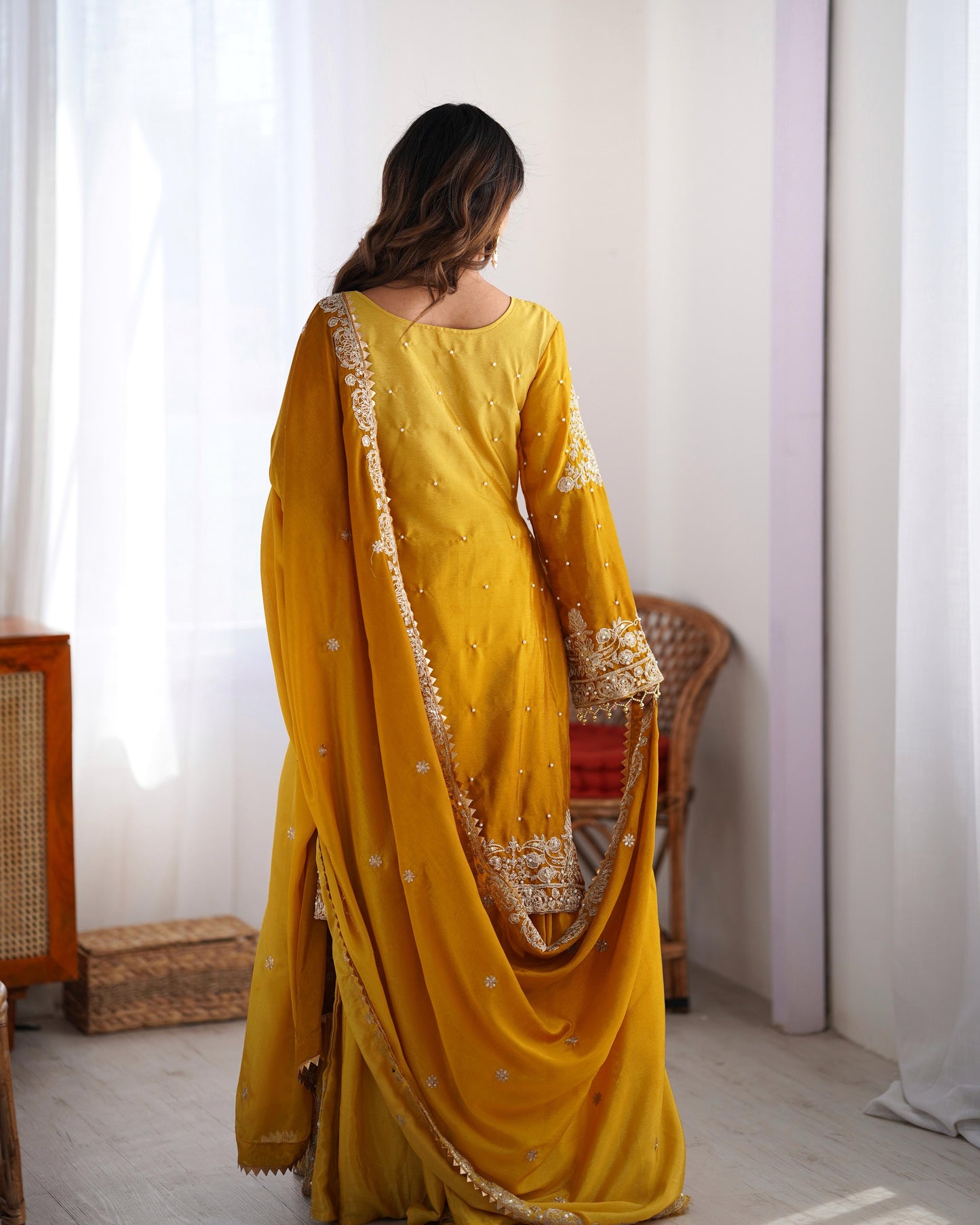 Stunning Mustard Chinon Silk Sharara Set - Yashodhara Lifestyle