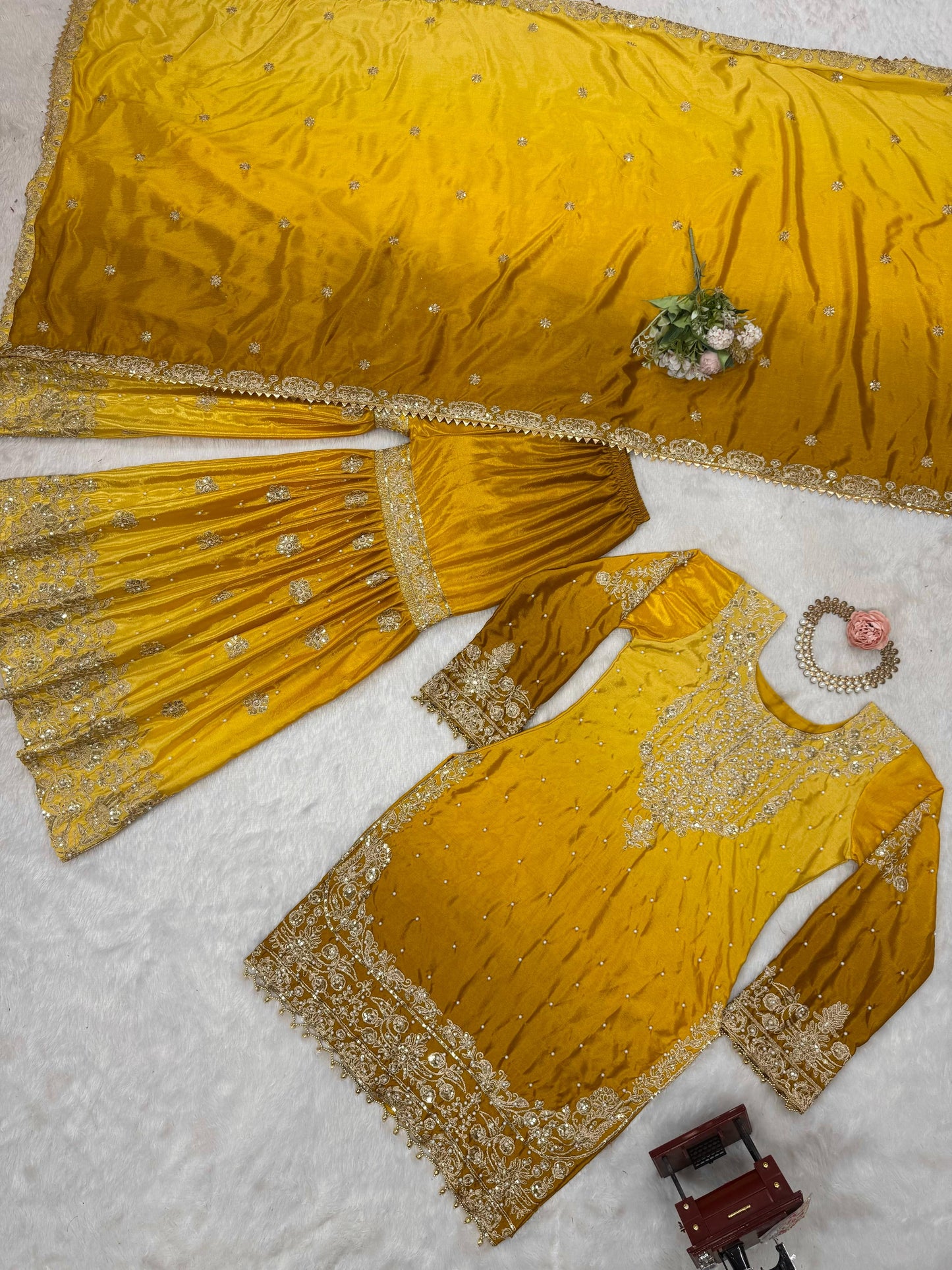 Stunning Mustard Chinon Silk Sharara Set - Yashodhara Lifestyle
