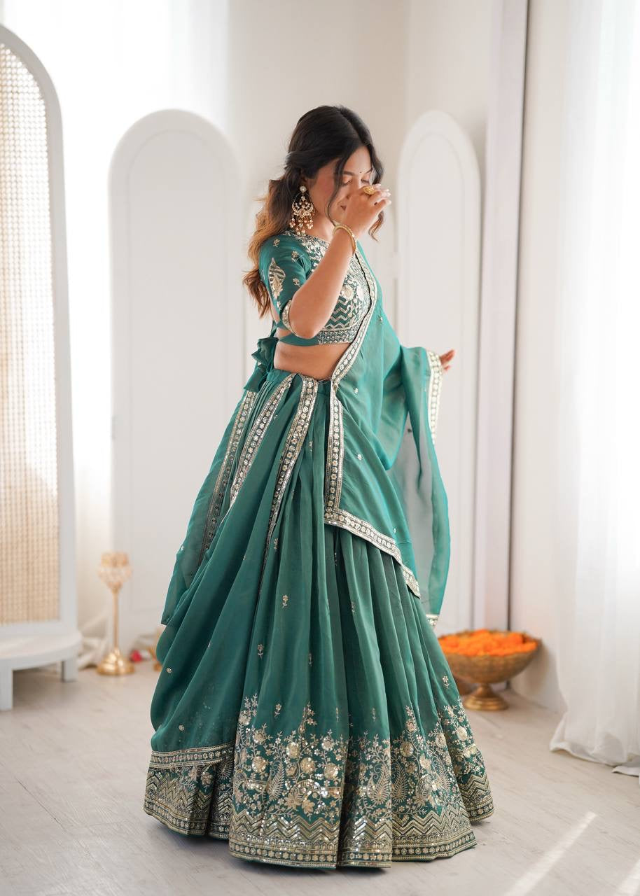 Heavy Simar Silk Lehenga Set with Thread & Sequin Work | 3-Meter Flair | Full-Stitched Rama