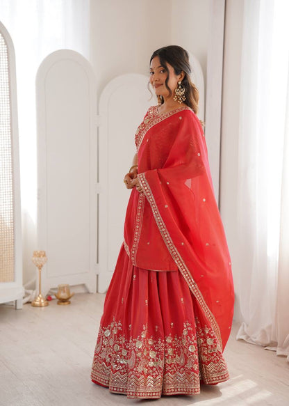 Heavy Simar Silk Lehenga Set with Thread & Sequin Work | 3-Meter Flair | Full-Stitched Orange