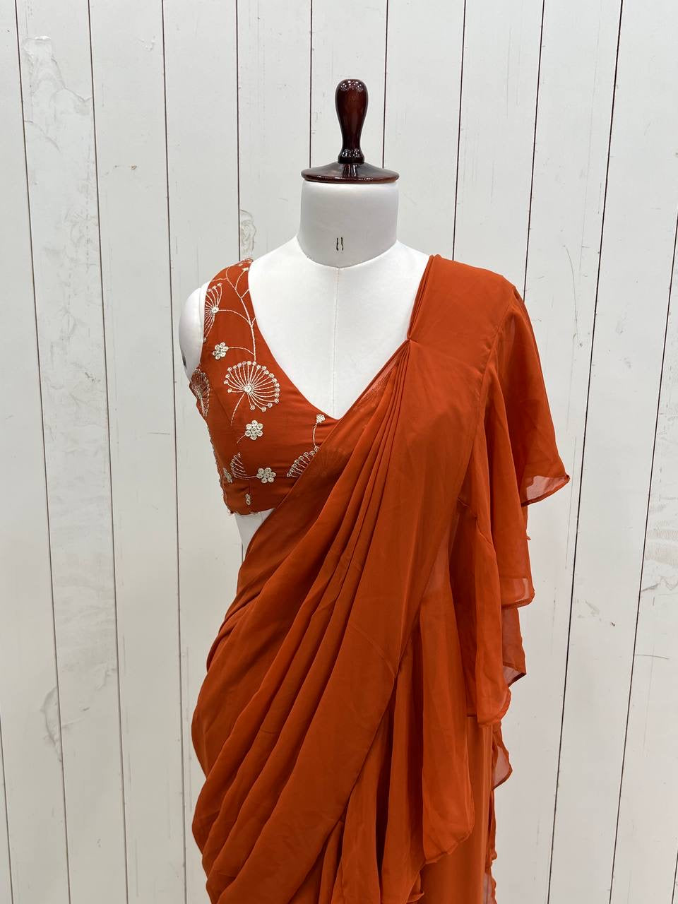 Ready-to-Wear Sharara Saree with Embroidered Blouse – Orange