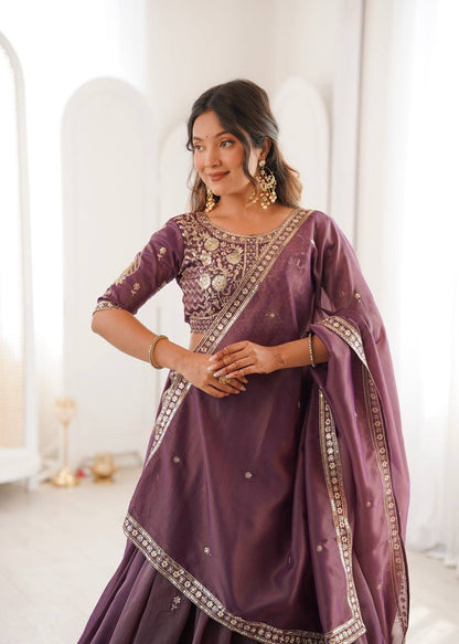 Heavy Simar Silk Lehenga Set with Thread & Sequin Work | 3-Meter Flair | Full-Stitched Wine