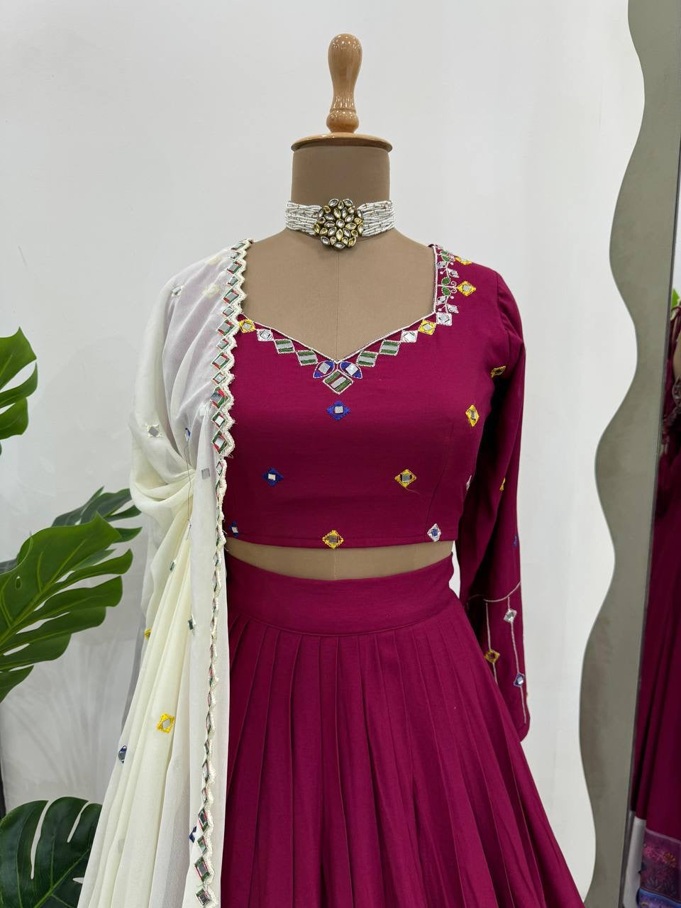 Magenta Pink Boutique Lehenga with Stitched Blouse
