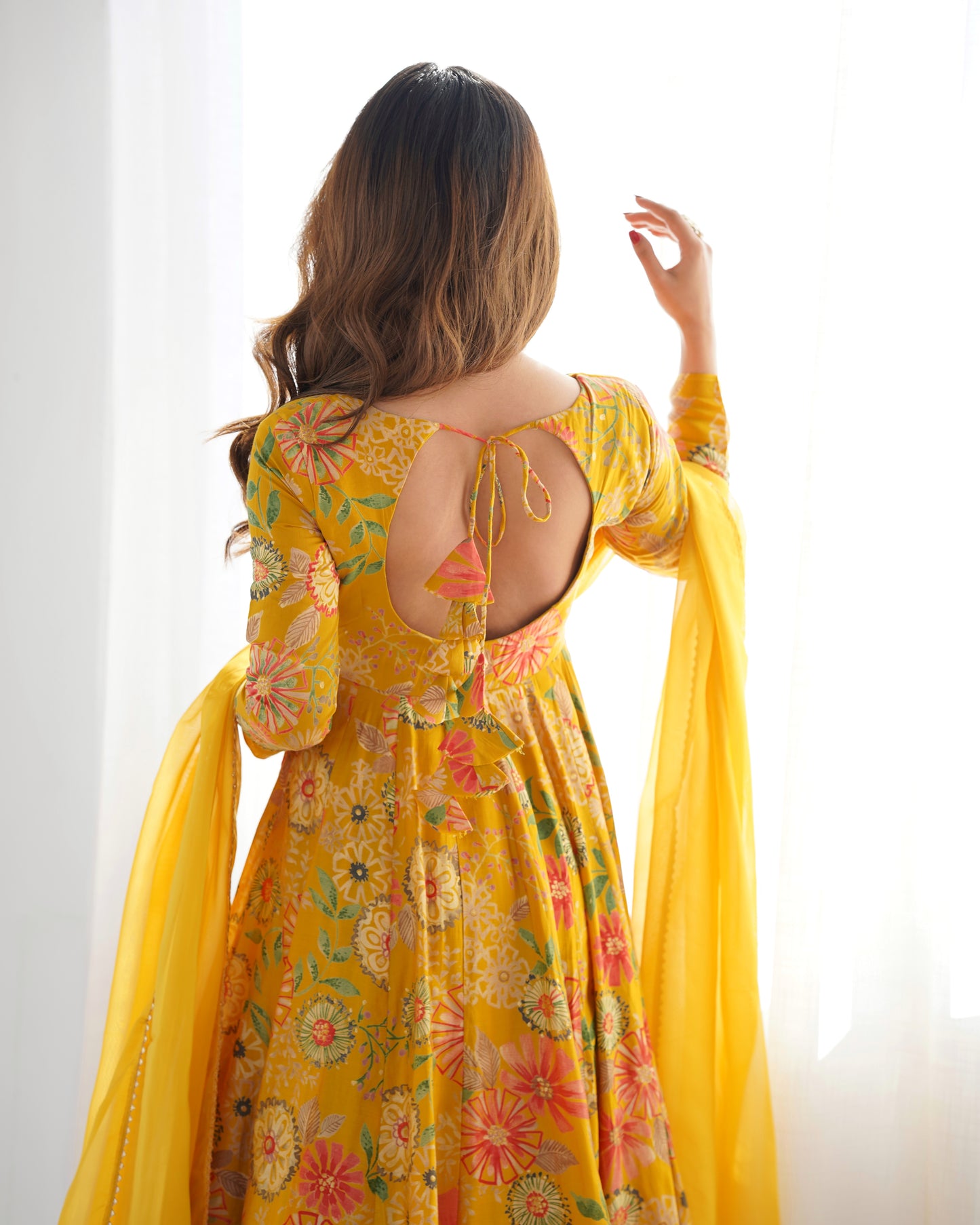 Elegant Floral Printed kediya kurta palazzo Set – Yellow