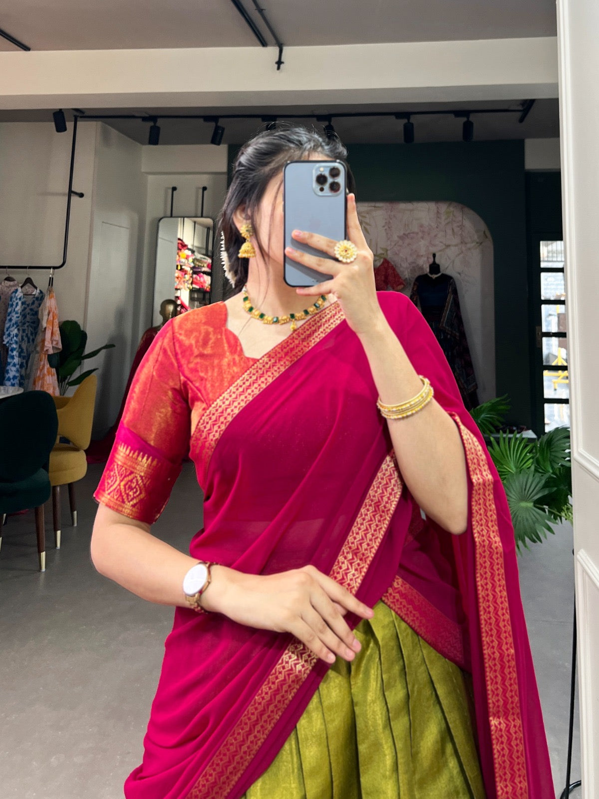 Pastel Kanchipuram Silk Lehenga with Stitched Blouse
