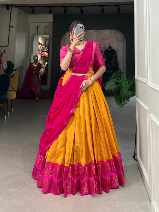 Mustard Kanchipuram Silk Lehenga with Stitched Blouse