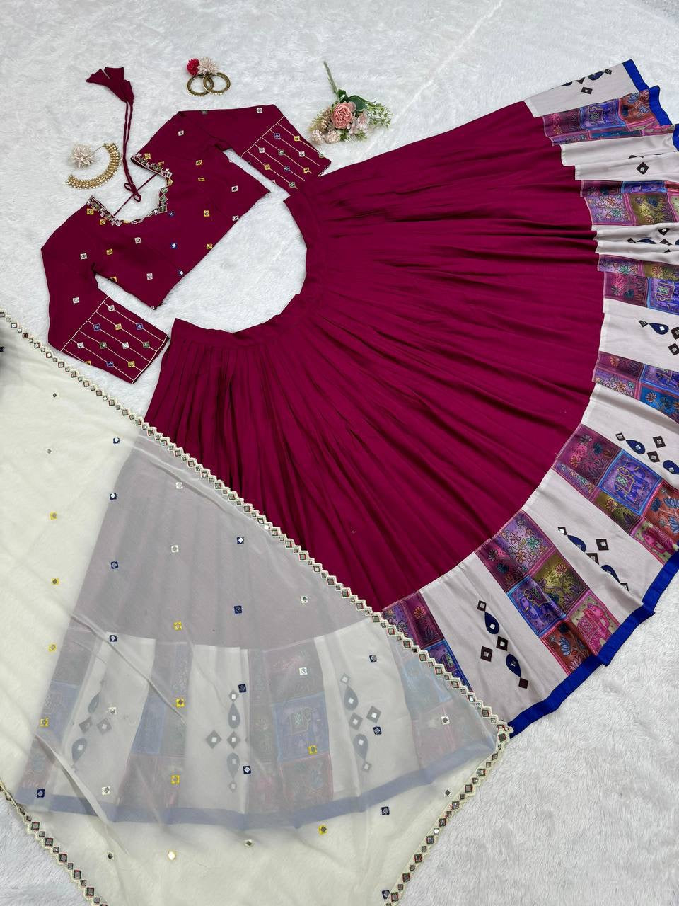 Magenta Pink Boutique Lehenga with Stitched Blouse
