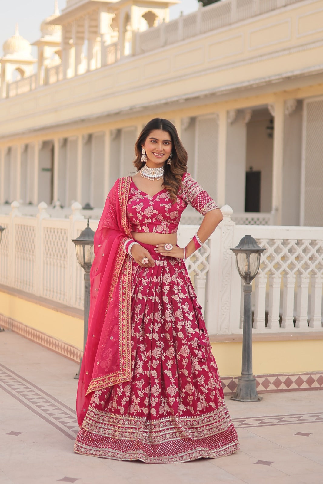 Designer Viscose Jacquard Fabric Lehenga choli & Dupatta Set Full Stitched (Red)