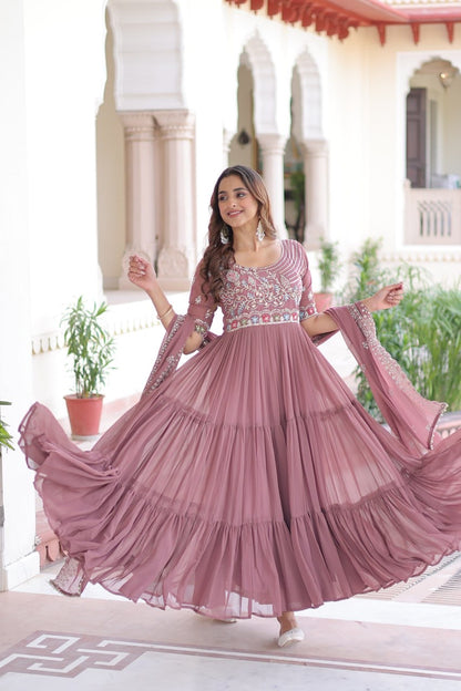 Premium Ready-Made Designer Gown with Embroidered Dupatta (dusty rose)