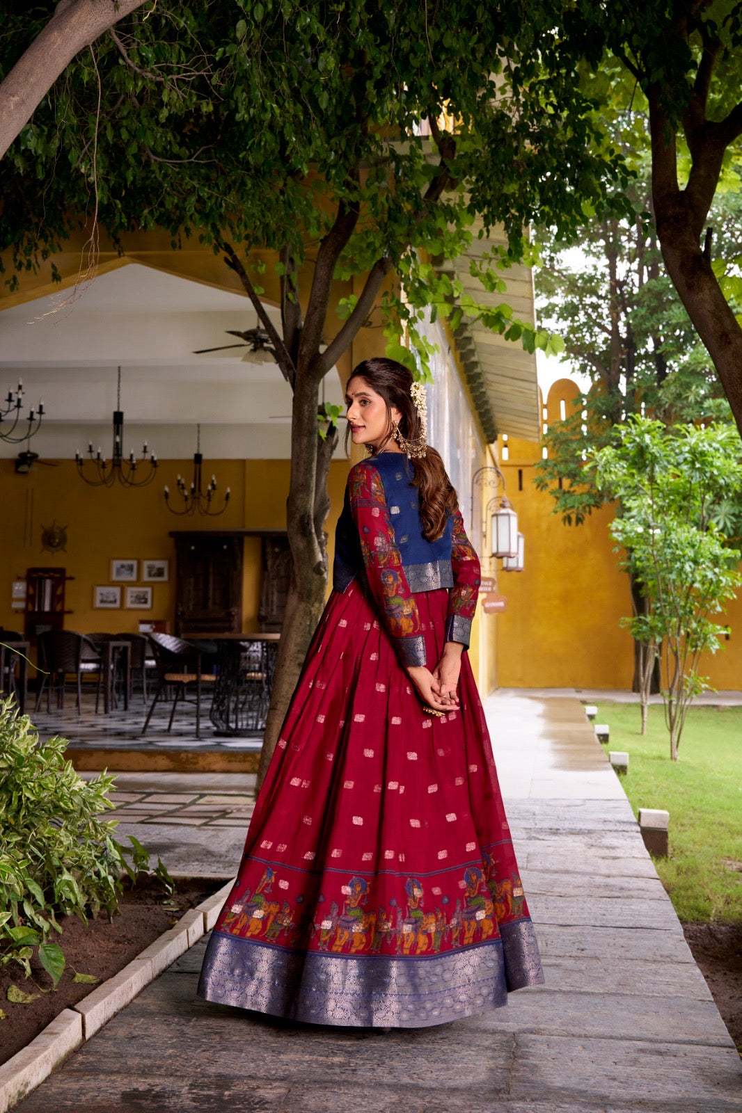 Kalamkari Print Poly Cotton Gown with Zari Weaving Koti
