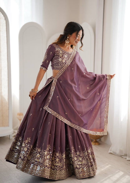 Heavy Simar Silk Lehenga Set with Thread & Sequin Work | 3-Meter Flair | Full-Stitched Wine