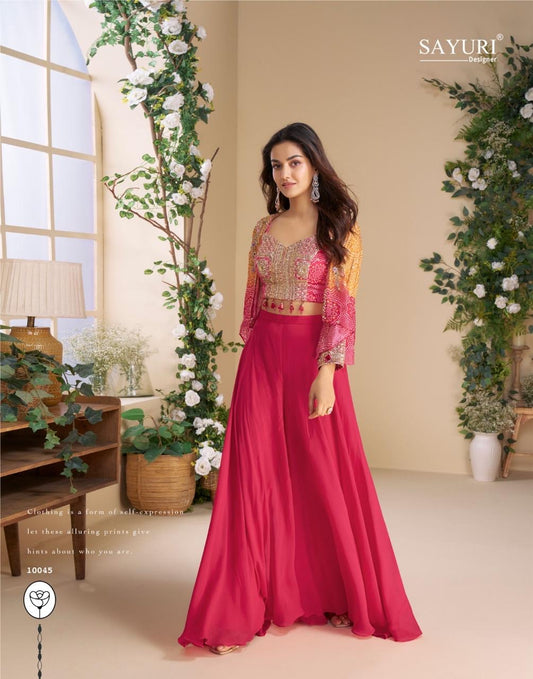Premium Ethnic Wear – MOON by Sayuri | Hand Embroidered Blouse with Plazzo & Dupatta