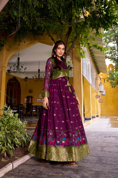 Kalamkari Print Poly Cotton Gown with Zari Weaving Koti
