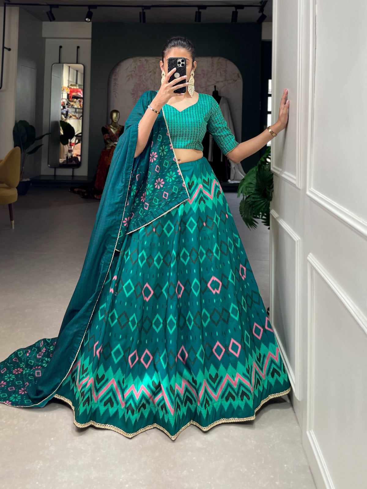 Printed Vaishali Silk Lehenga Choli (Rama)