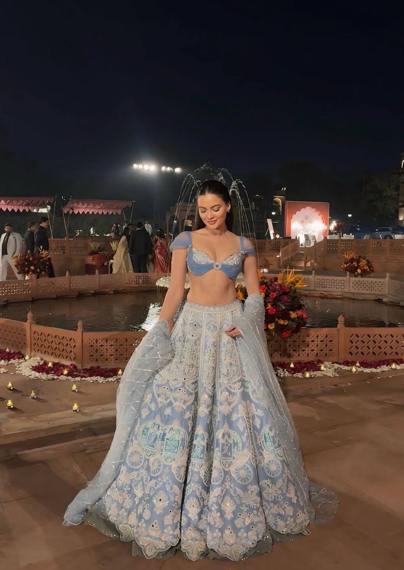 Powder Blue Slub Silk Lehenga Set with Resham Dori & Rainbow Sequin Work | 3.25 Meter Flair