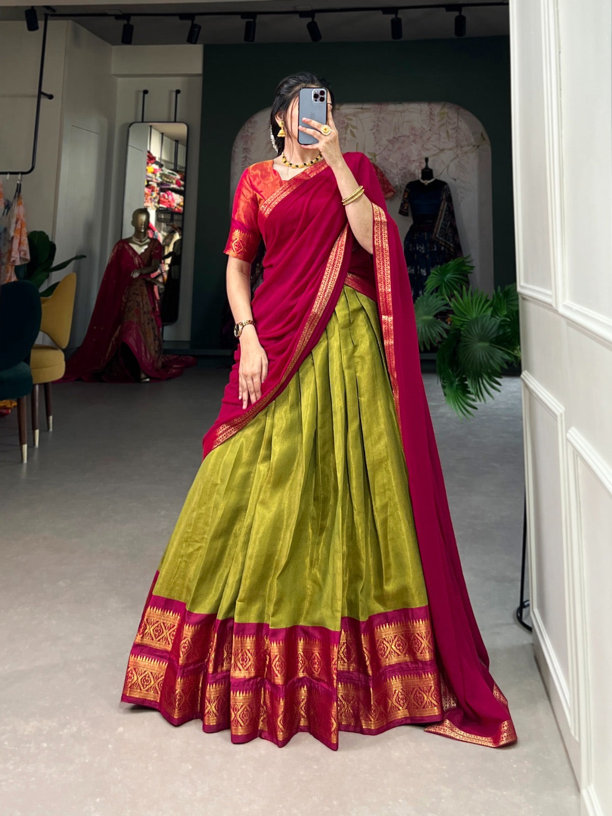 Pastel Kanchipuram Silk Lehenga with Stitched Blouse
