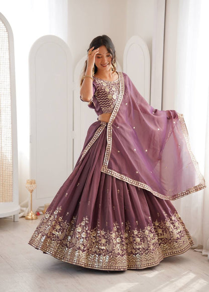 Heavy Simar Silk Lehenga Set with Thread & Sequin Work | 3-Meter Flair | Full-Stitched Wine