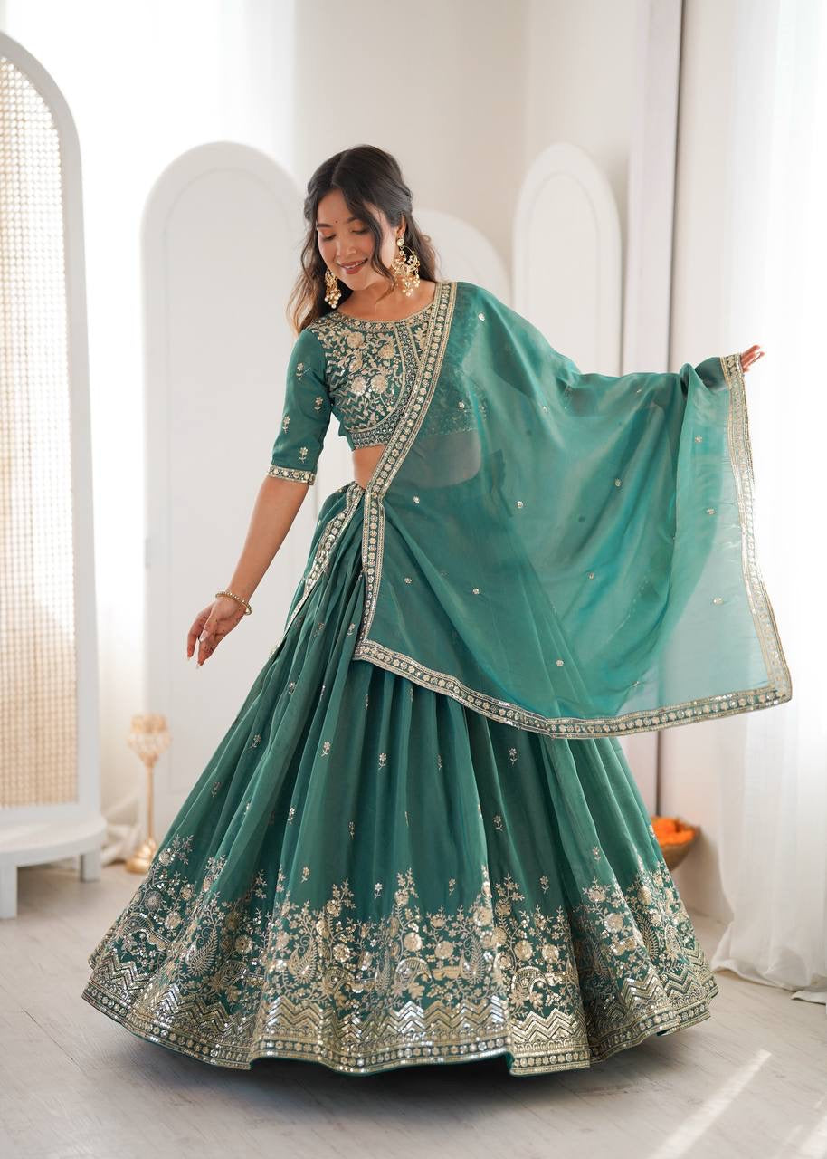 Heavy Simar Silk Lehenga Set with Thread & Sequin Work | 3-Meter Flair | Full-Stitched Rama