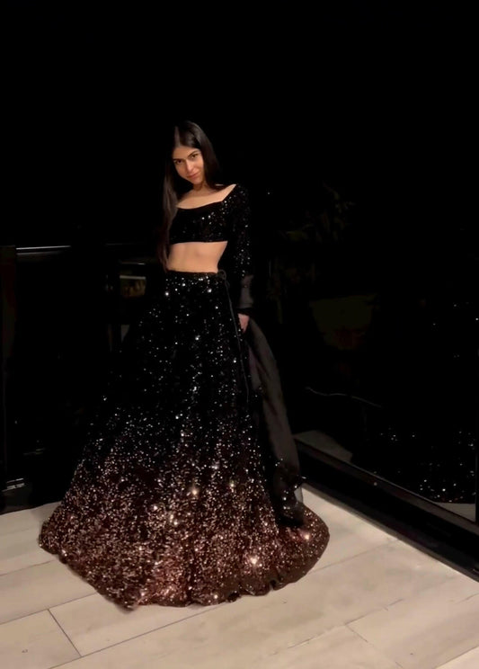 Black velvet glitter lehenga - Yashodhara Lifestyle