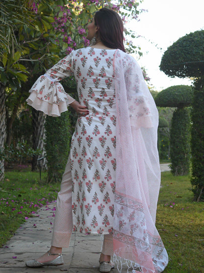 Block Printed Kurta and Pant Set with Dupatta - Yashodhara Lifestyle