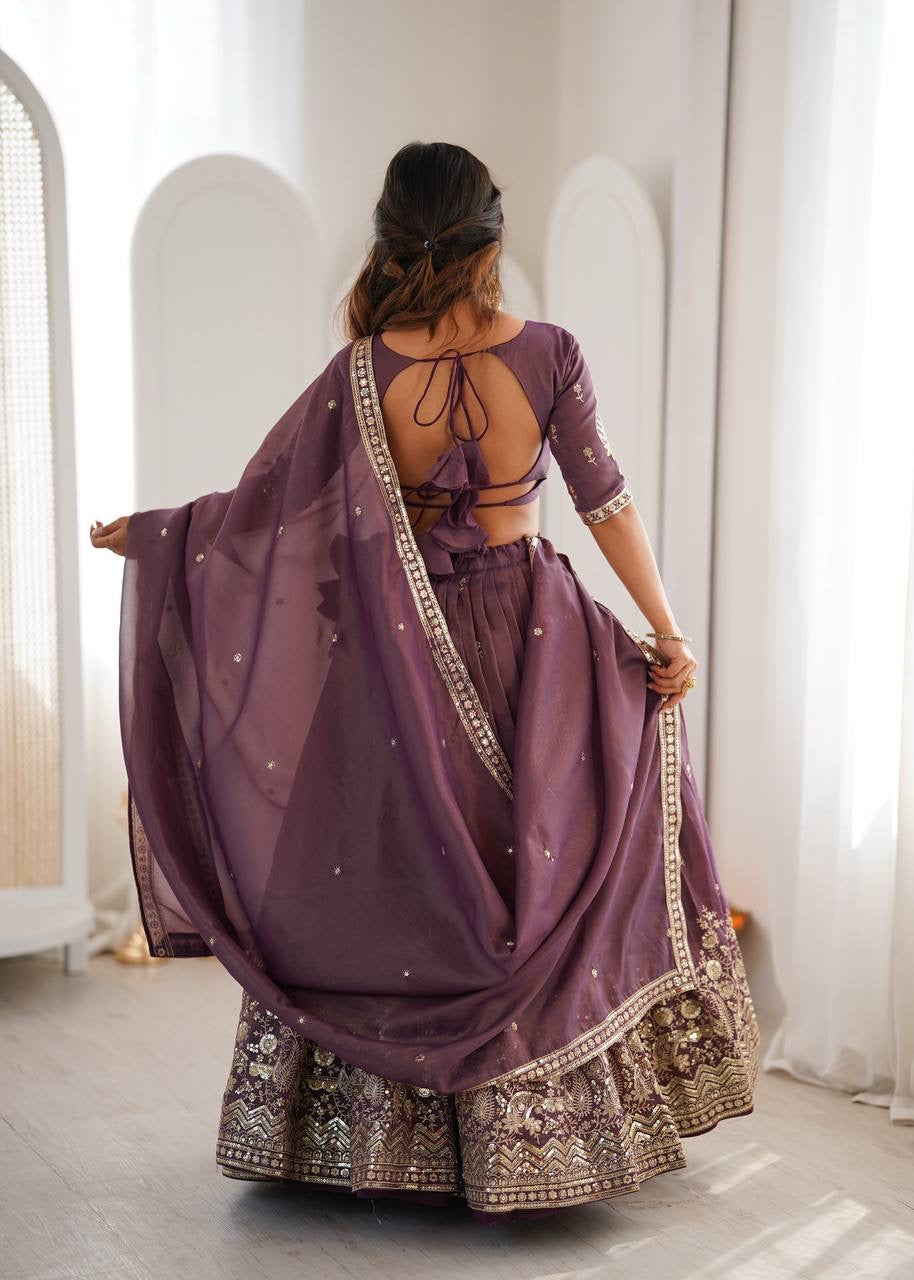 Heavy Simar Silk Lehenga Set with Thread & Sequin Work | 3-Meter Flair | Full-Stitched Wine