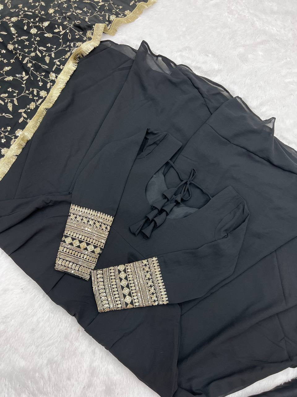 Designer Georgette gown set Black - Yashodhara Lifestyle